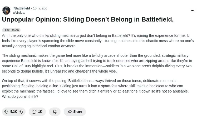 Фанаты battlefield требуют убрать скольжение — разработчики готовят переработку механик