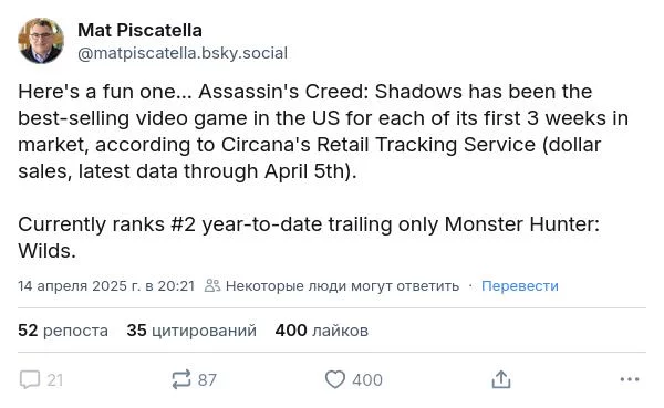Assassin’s creed shadows захватила чарты продаж в США — уступила лишь monster hunter: wilds