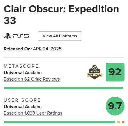 Clair obscur: expedition 33 ставит исторический рекорд на metacritic, обгоняя the witcher 3 и baldur’s gate 3 1 1