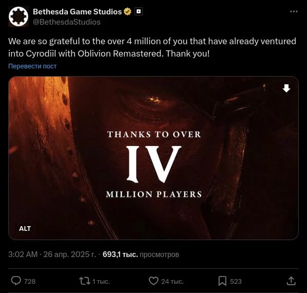 Возвращение в Сиродил: oblivion remastered за три дня покорил более 4 миллионов игроков