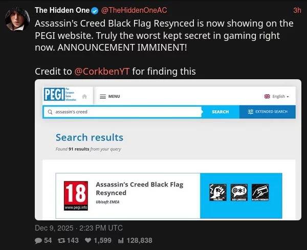 Ремейк Assassin's Creed Black Flag Resynced получил возрастной рейтинг 18+