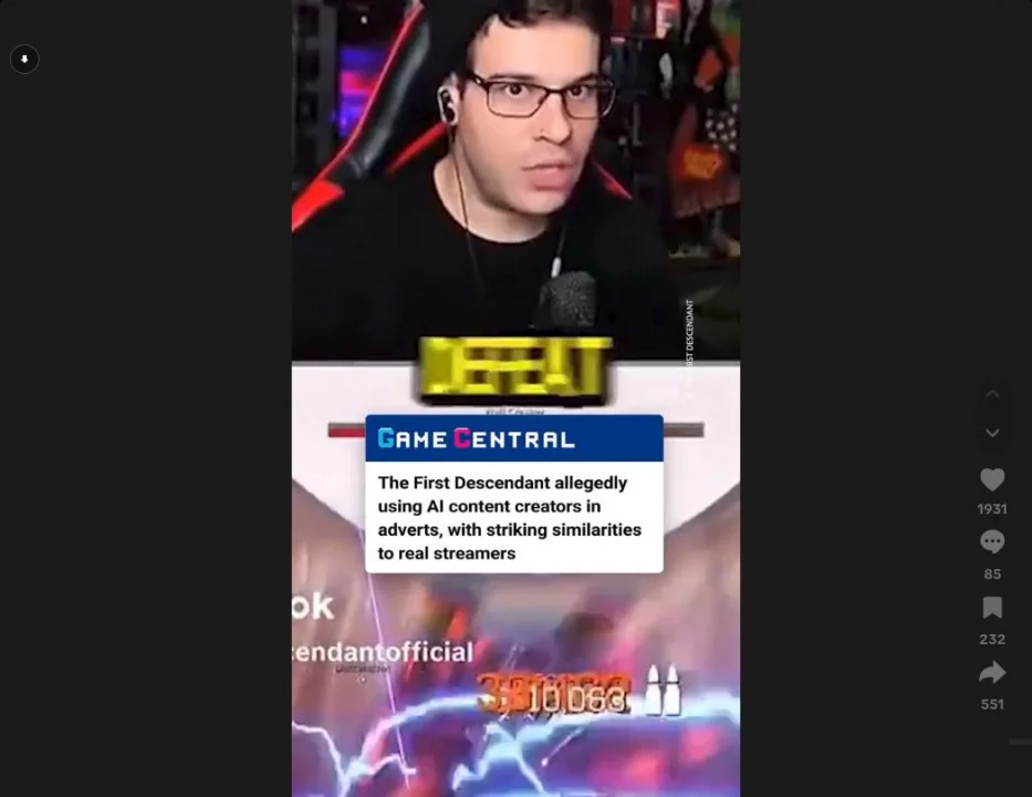 Стример обвинил nexon в использовании его лица и голоса через ИИ в рекламе the first descendant
